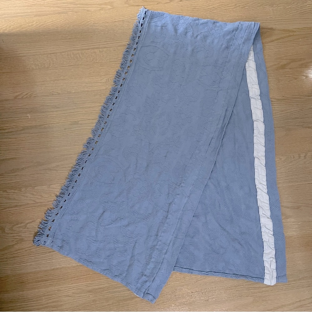 Vintage Antoinette Blue Embroidered Valance Size 18" X 80"